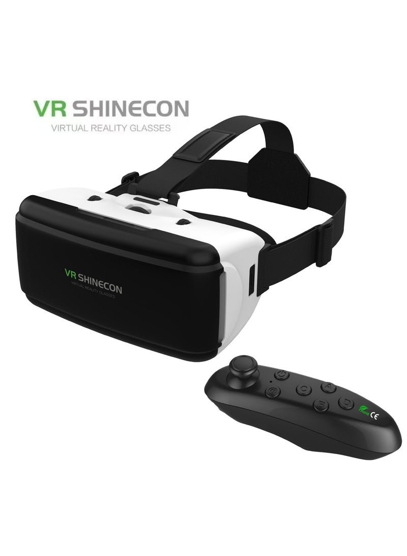 VR SHINECON نظارات الواقع الافتراضي الكلاسيكية VR SHINECON 3D + وحدة تحكم نظارات الواقع الافتراضي للتلفزيون والأفلام وألعاب الفيديو متوافقة مع هواتف iOS و Android بشاشة من 4.7-6.1 بوصة، عدسات بلو راي لحماية العين، قابلة للتعديل وناعمة ومريحة، شاشة IMAX عملاقة/تجوال بانورامي/ألعاب غامرة - Image 1